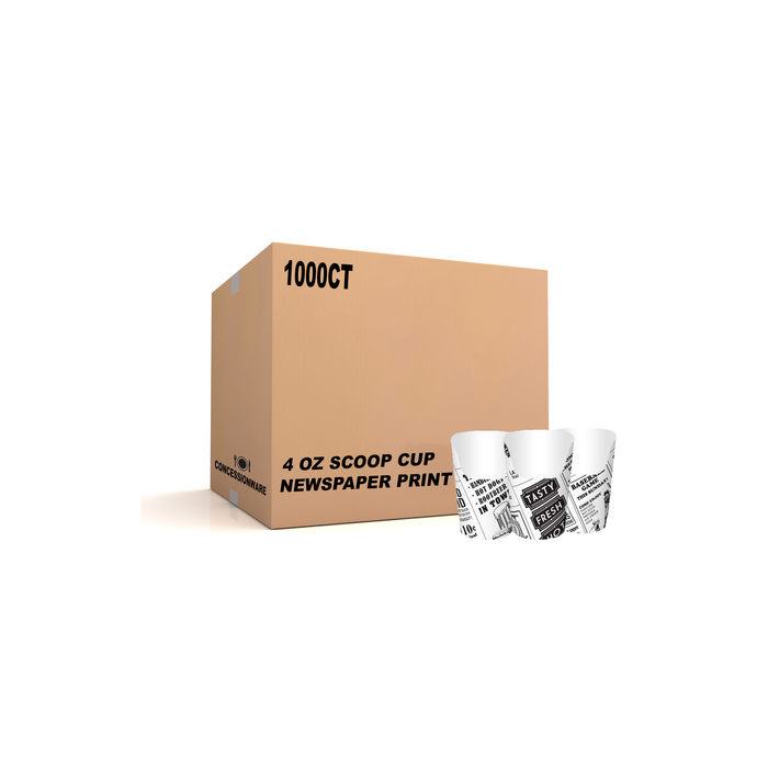 Newspaper Print 4 oz Scoop Cup, Coated Paper, 1000/Case