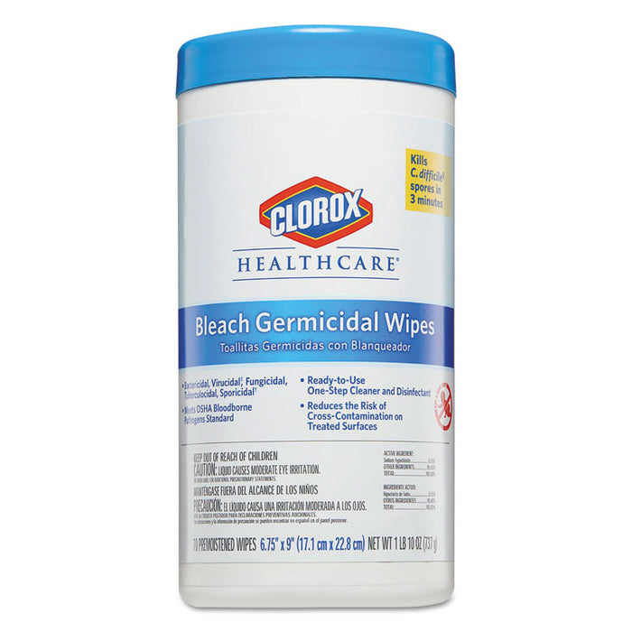 Clorox Healthcare® 35309 Bleach Germicidal Cleaner Disinfectant Wipes, 6/Case