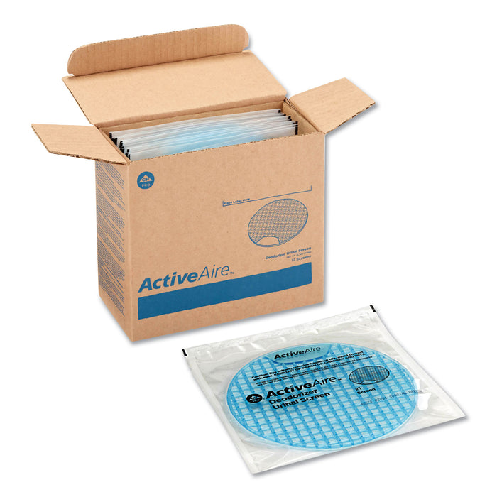 Georgia Pacific 48270 ActiveAire® Round Deodorizer Non-Para Urinal Screen, Coastal Breeze, Blue, Plastic; 12/Case