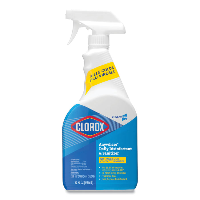 Clorox® 01698 Anywhere® Daily Disinfectant & Sanitizer, 32 oz Spray Bottle, 12/Case