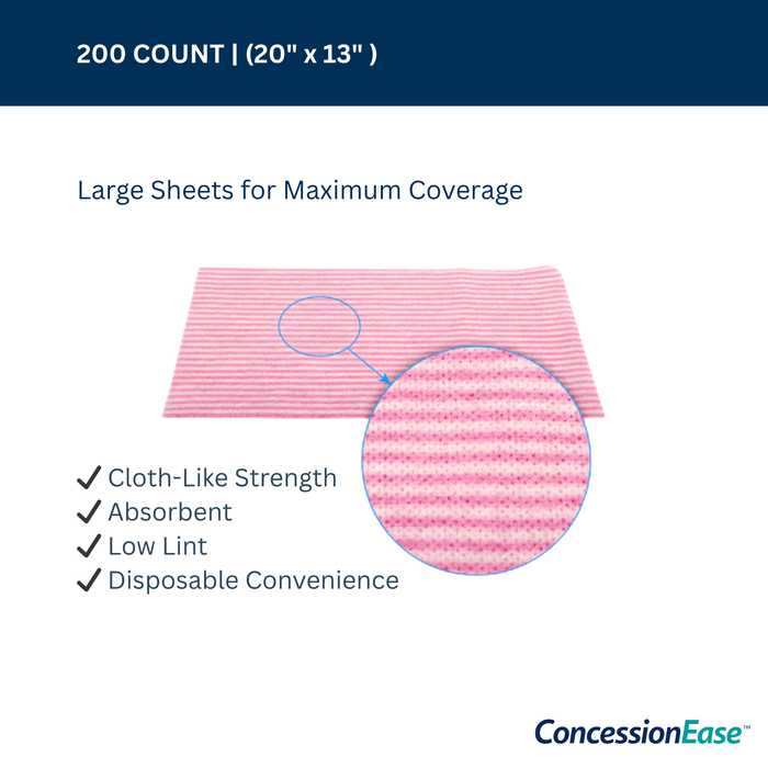ConcessionEase Food Service Wipes 200 Count 20" x 13" – Disposable Bar Mop Replacement Towels – Heavy Duty Cloth-Like Cleaning Wipes for Restaurants, Kitchens & Food Trucks
