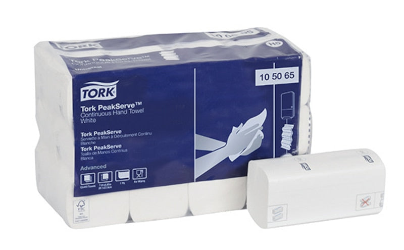 Tork® 105065 PeakServe™ 1-Ply Advanced Continuous Hand Towel, 8.9 Inch L x 7.9 Inch W, Virgin Paper, White (Case of 12)