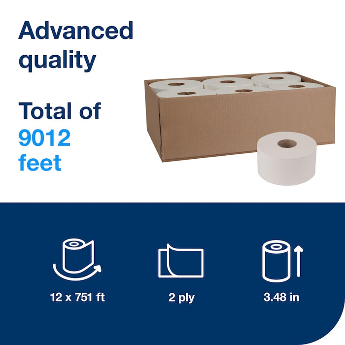 Tork® 11020602 Mini-Jumbo Roll T2, Bath Tissue JRT Refill, 2-Ply, White 12 Rolls/Case