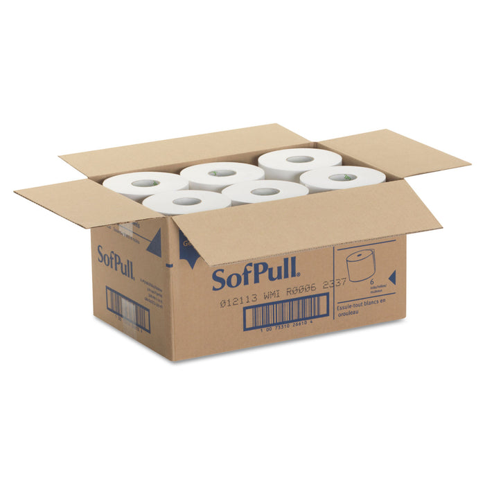 Georgia Pacific 26610 SofPullHardwound 1-Ply Towel Roll, 400 ft L x 9 Inch W, Paper, White; 6 Roll/Case