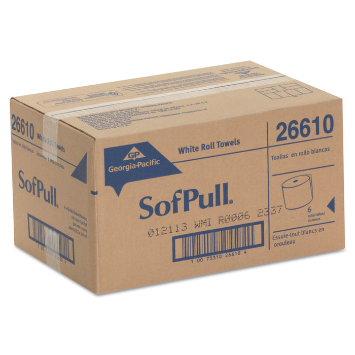 Georgia Pacific 26610 SofPullHardwound 1-Ply Towel Roll, 400 ft L x 9 Inch W, Paper, White; 6 Roll/Case