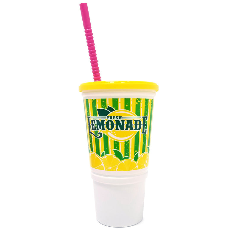 Lemonade Cup 32 oz. Plastic Souvenir Cup with lid and straw (Case of