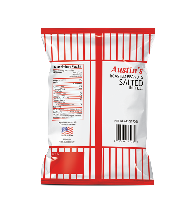 Austin's Roasted Peanuts Salted In Shell, 6 Ounce Bag (12-Pack)