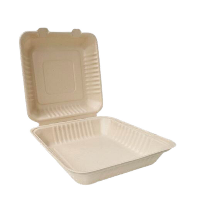 Compostable Natural Fiber 9 in x 9 in, 1 Compartment, Hinged Lid Container (Case of 200)