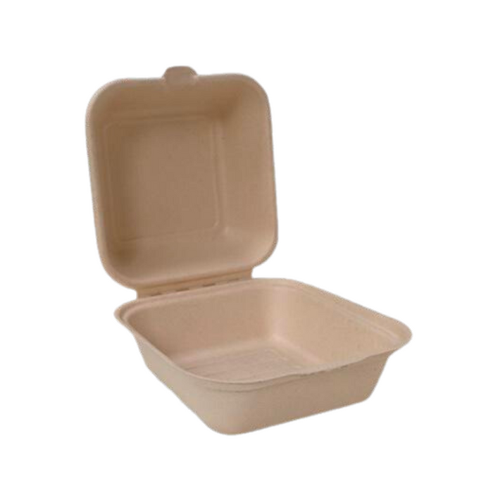 Compostable Natural Fiber 6 in x 6 in, Hinged Lid Container (Case of 500)