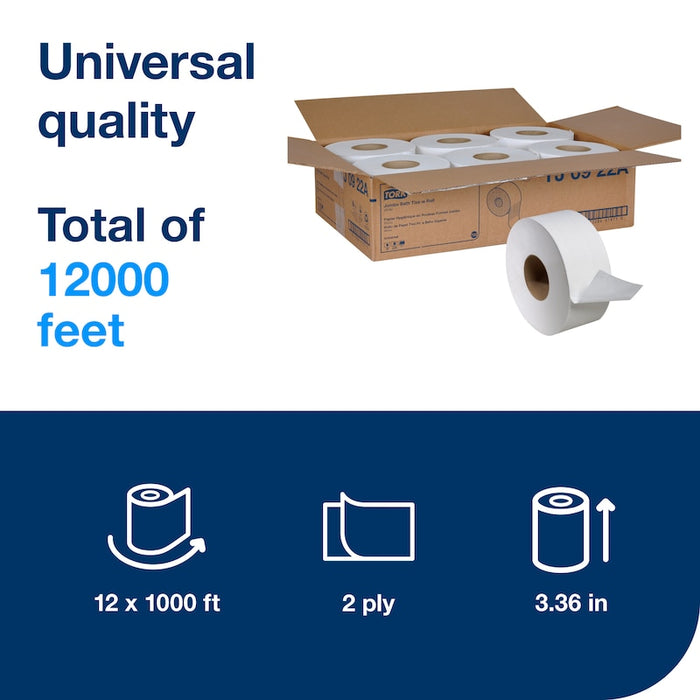 Tork® TJ0922A Universal 2-Ply Toilet Tissue, Recycled Fiber, White 12 Rolls/Case