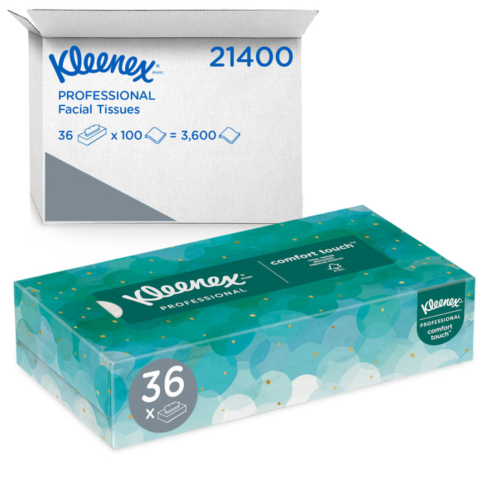 Kleenex® 21400 Professional 8.3X7.8 White 2PLY Paper Facial Tissue Flat Box 100 Count (Case of 36)