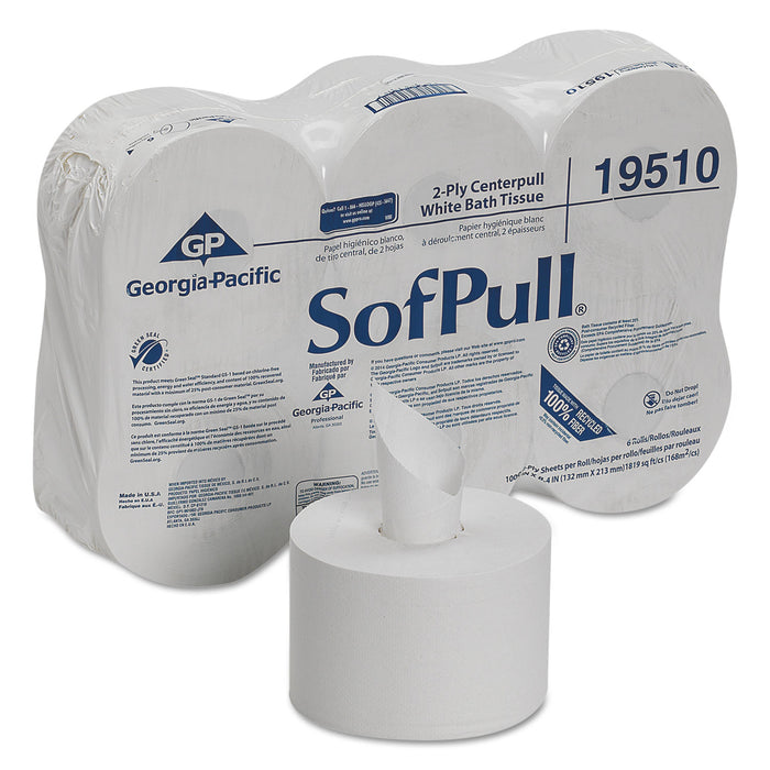 Georgia Pacific 19510 SofPull 2-Ply Toilet Tissue, 8.4 Inch L x 5-1/4 Inch W, 700 ft, Fiber, White; 1000 Sheet/Roll, 6 Roll/Case