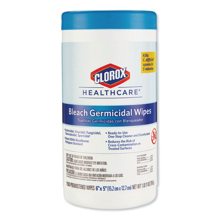 Clorox Healthcare® 30577 Bleach Germicidal Cleaner Disinfectant Wipes, 6/Case