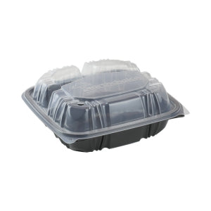 Pactiv® 8.5 in x 8.5 in, 3-Compartment, Hinged-Lid Container