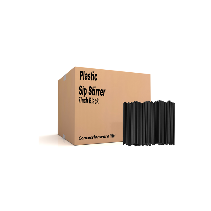 7IN Black Plastic Unwrapped Sip Stirrer (Case of 5,000)